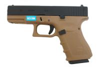 Страйкбольный пистолет WE GLOCK-19 gen.4, металл слайд, сменные накладки, WE-G003B-TAN