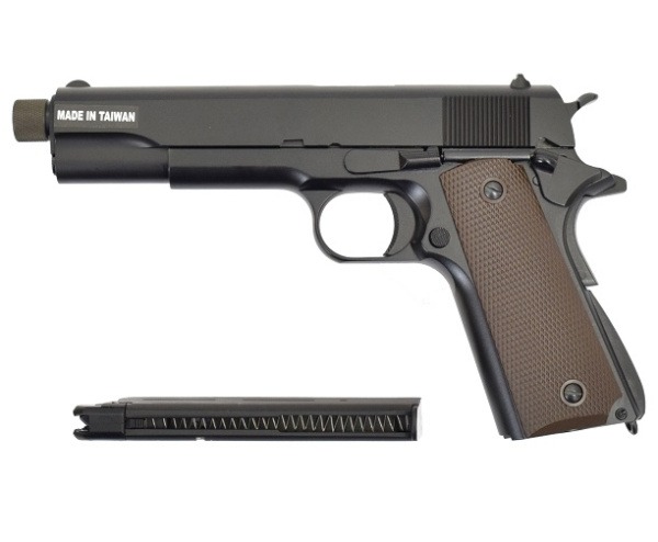 Страйкбольный пистолет KJW COLT M1911A1 GBB, CO2, черный, металл, ствол с резьбой 1911-TBC.CO2