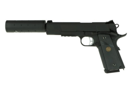 KJW COLT M1911 M.E.U. GBB, СО2, черный, металл, резьба на стволе