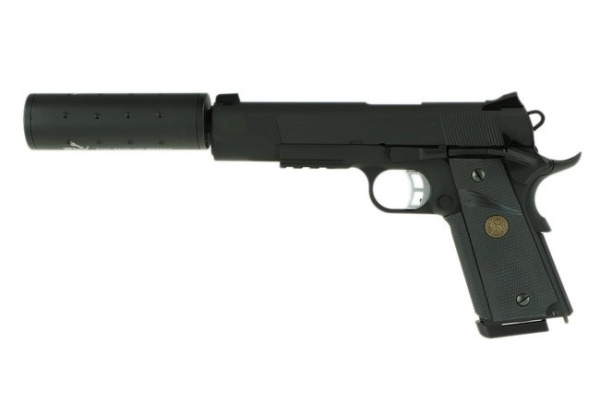 Страйкбольный пистолет Colt1911A1 MEU с резьбой под глушитель, Gas, черный (KJW) KP-07-TBC.GAS