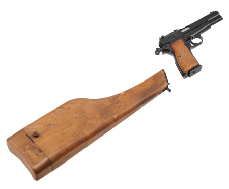 Страйкбольный пистолет WE Browning Hi-Power кобура-приклад, грин газ WE-B005