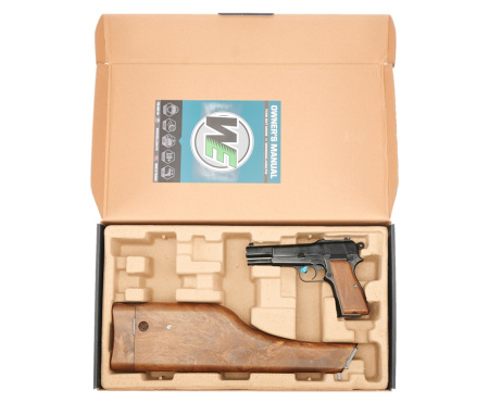Страйкбольный пистолет WE Browning Hi-Power кобура-приклад, грин газ WE-B005
