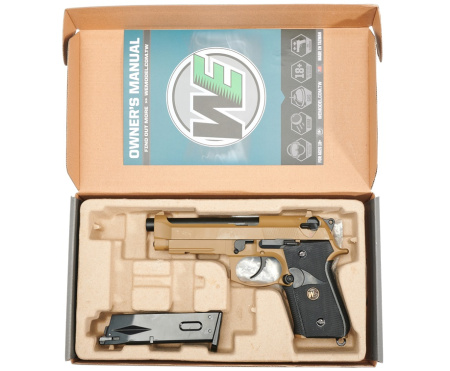 Страйкбольный пистолет WE Beretta M9A1 Rail Tan 6 мм, GBB, Gas WE-M009-TAN