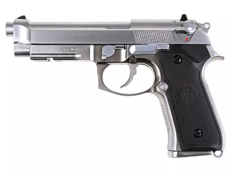 Страйкбольный пистолет WE BERETTA M9A1 new, хром, металл, рельса, блоубэк WE-M012-SV