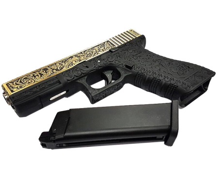 WE Модель пистолета  GLOCK-17 gen3, металл слайд, под бронзу с гравировкой , WE-G001BOX-FP