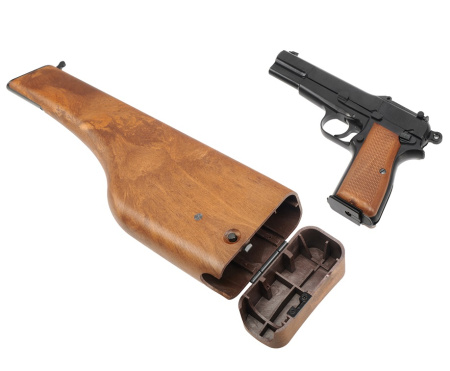Страйкбольный пистолет WE Browning Hi-Power кобура-приклад, грин газ WE-B005