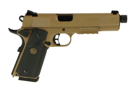 Страйкбольный пистолет KJW COLT M1911 M.E.U. GBB, GAS, TAN, металл, резьба на стволе - KP-07-TBC.GAS TAN