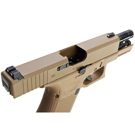 Страйкбольный пистолет WE Glock 19 Gen. 5 TAN, металл, GBB, газ, сменные накладки WE-G003VB-TAN