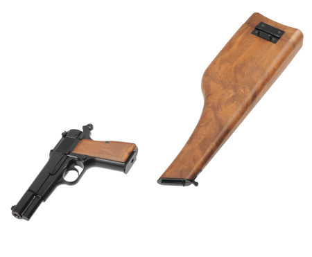 Страйкбольный пистолет WE Browning Hi-Power кобура-приклад, грин газ WE-B005