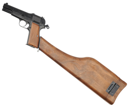Страйкбольный пистолет WE Browning Hi-Power кобура-приклад, грин газ WE-B005