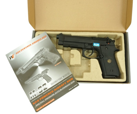 Страйкбольный пистолет WE Beretta M92F CO2, черный, Weaver, WE-M008-CO2