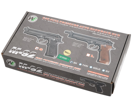Страйкбольный пистолет WE Beretta M92F CO2, черный, Weaver, WE-M008-CO2
