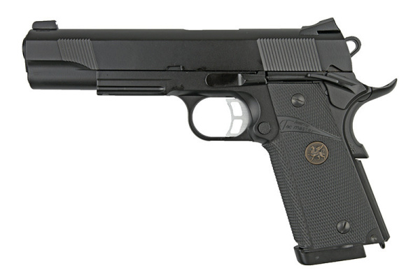 Страйкбольный пистолет KJW COLT M1911 M.E.U. GBB, СО2, черный, металл, модель - KP-07.CO2
