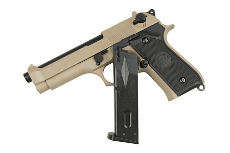 Страйкбольный пистолет WE BERETTA M92F, GAS, Койот, металл, WE-M003