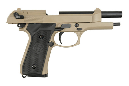 Страйкбольный пистолет WE BERETTA M92F, GAS, Койот, металл, WE-M003