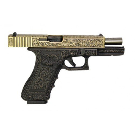 WE Модель пистолета  GLOCK-17 gen3, металл слайд, под бронзу с гравировкой , WE-G001BOX-FP