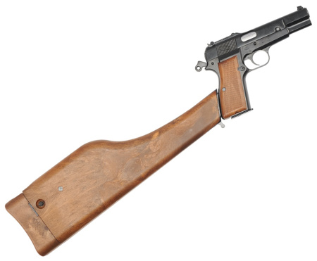 Страйкбольный пистолет WE Browning Hi-Power кобура-приклад, грин газ WE-B005