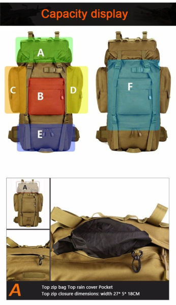 Рюкзак 70L Molle Military Hiking Camping 70х30х20cm