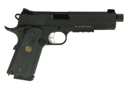 KJW COLT M1911 M.E.U. GBB, СО2, черный, металл, резьба на стволе