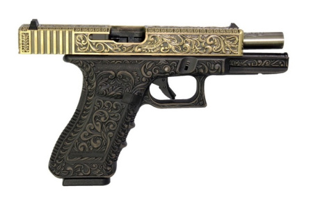 WE Модель пистолета  GLOCK-17 gen3, металл слайд, под бронзу с гравировкой , WE-G001BOX-FP