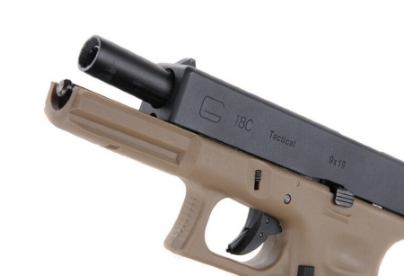 Страйкбольный пистолет WE GLOCK-18 gen3, авт, металл слайд WE-G002A-TAN