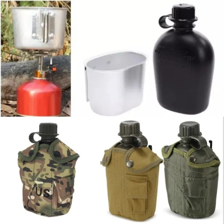 Фляга пластиковая в чехле со стаканом OD, BK, CB, MC