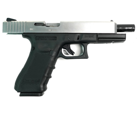 Страйкбольный пистолет WE Glock-34 Gen.4 Silver, сменные накладки WE-G008B-SV