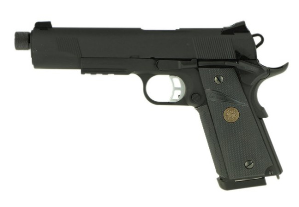 Страйкбольный пистолет Colt1911A1 MEU с резьбой под глушитель, Gas, черный (KJW) KP-07-TBC.GAS