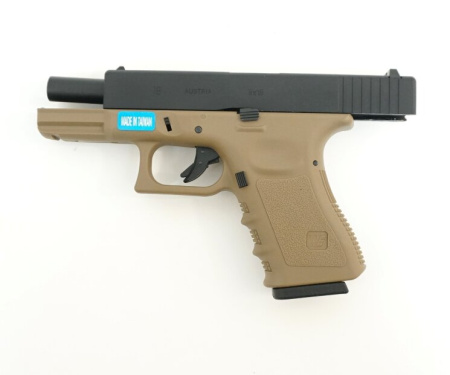Страйкбольный пистолет WE GLOCK-19 gen3, металл слайд WE-TAN WE-G003A-TAN