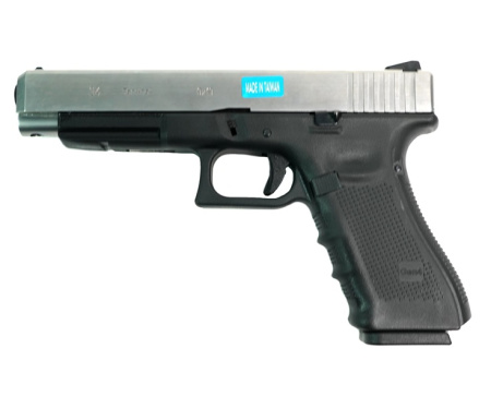 Страйкбольный пистолет WE Glock-34 Gen.4 Silver, сменные накладки WE-G008B-SV