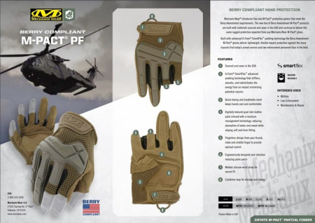 Перчатки Mechanix Wear M-Pact Partial Finger Tactical Gloves Coyote MPTPF-72