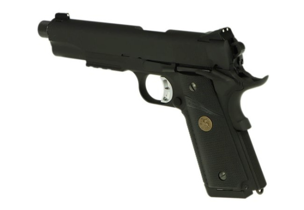 KJW COLT M1911 M.E.U. GBB, СО2, черный, металл, резьба на стволе
