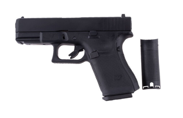 Страйкбольный пистолет WE GLOCK-19 gen5, металл слайд, сменные накладки, WE-G003VB-BK