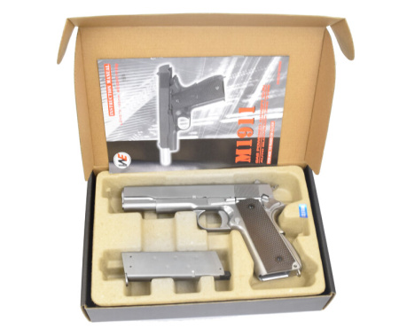 WE Модель пистолета M1911 A1, металл, хром