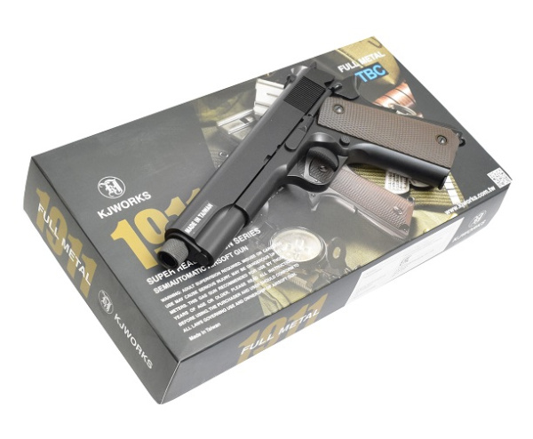 Страйкбольный пистолет KJW COLT M1911A1 GBB, GAS, черный, металл